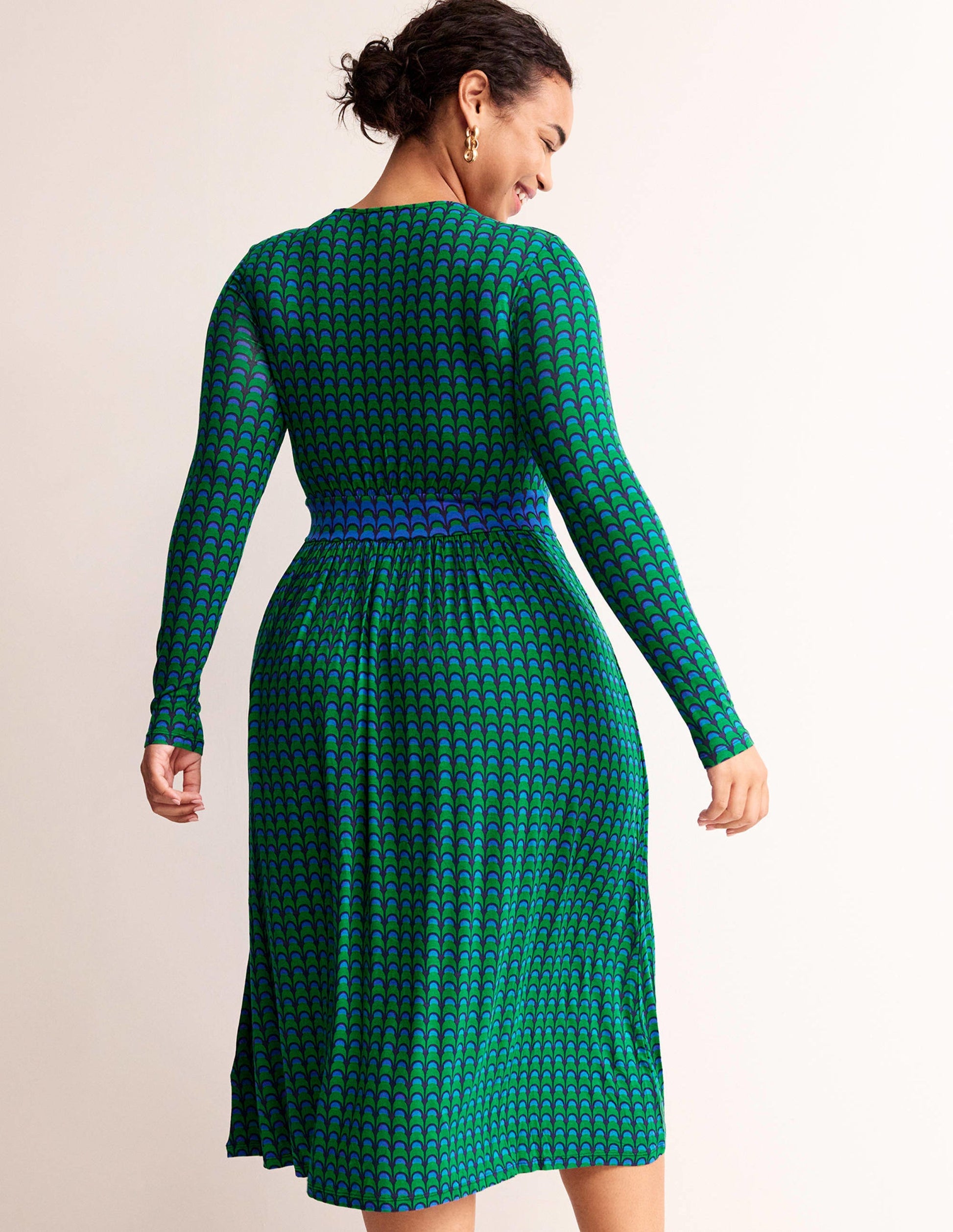 Thea Long Sleeve Midi Dress-Veridian Green, Geo Charm-6