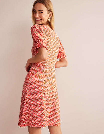 Puff Sleeve Jersey Mini Dress-Vermillion, Tulip Pop-3