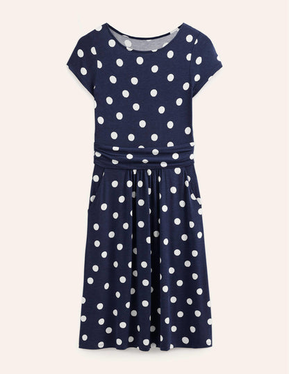 Amelie Jersey Dress-French Navy, Painterly Spot-7