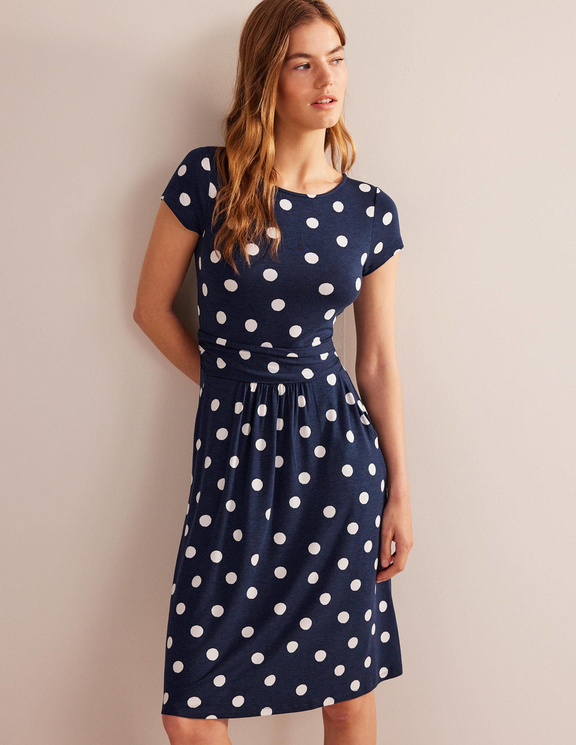 Amelie Jersey Dress-French Navy, Painterly Spot-1