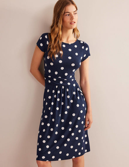 Amelie Jersey Dress-French Navy, Painterly Spot