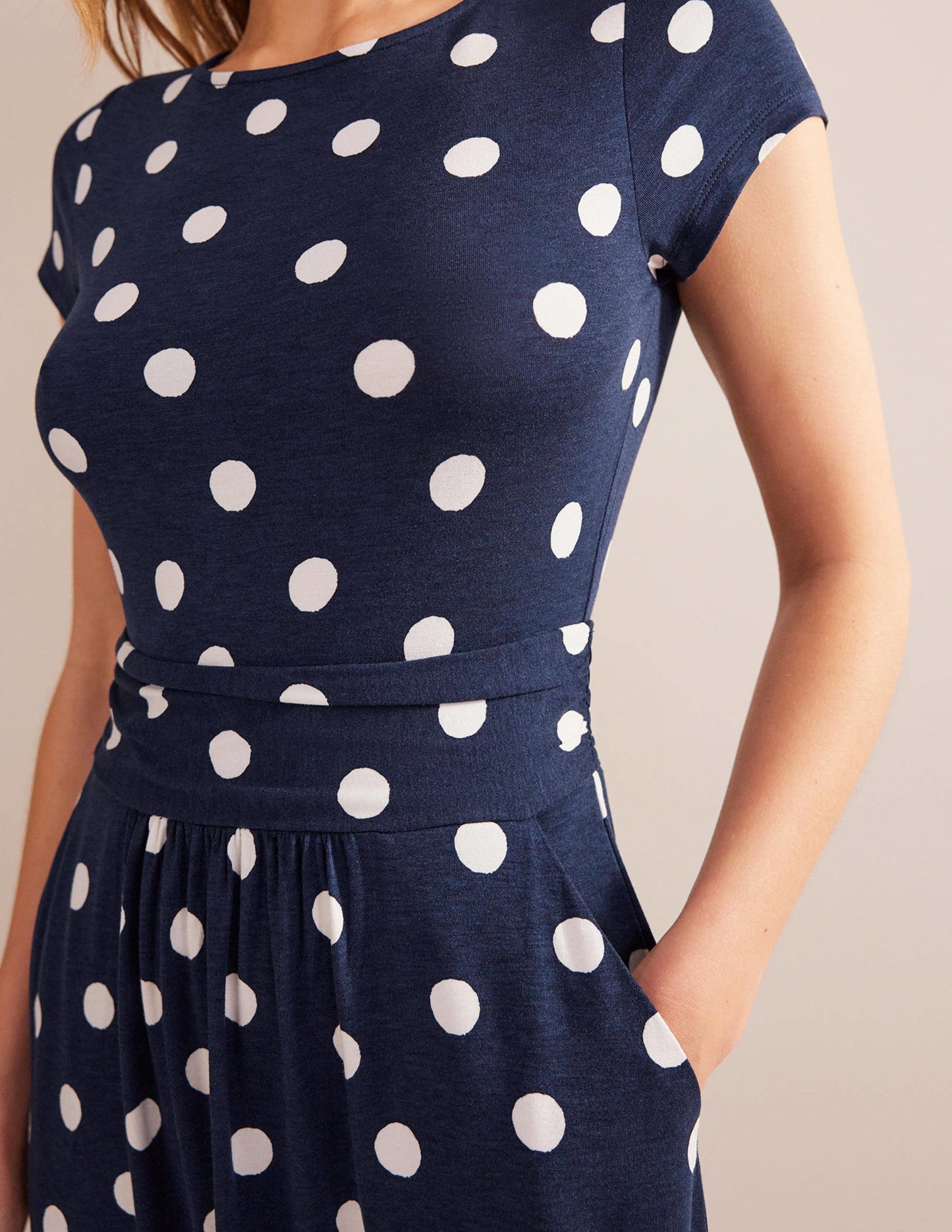 Amelie Jersey Dress-French Navy, Painterly Spot
