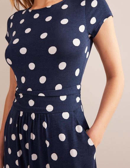 Amelie Jersey Dress-French Navy, Painterly Spot