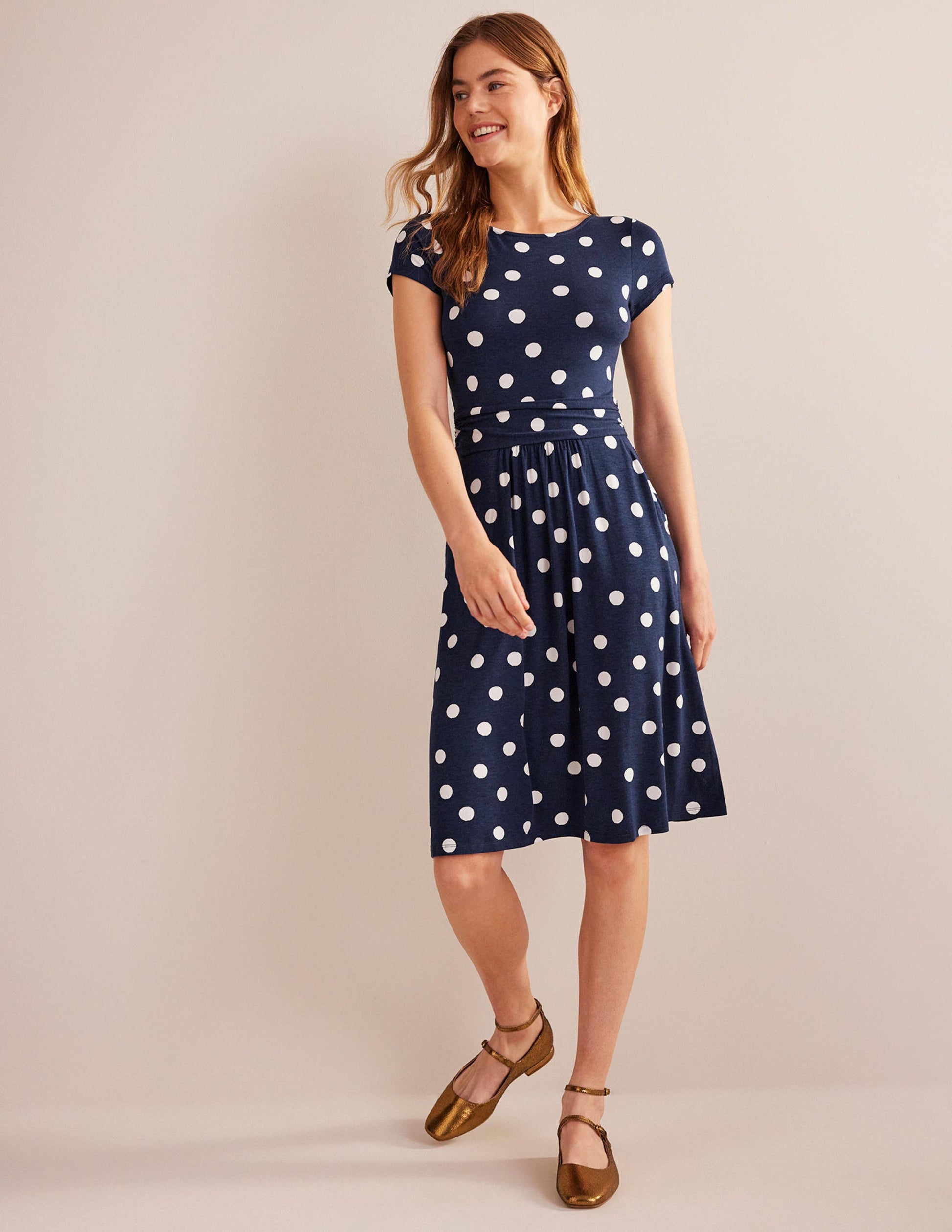 Amelie Jersey Dress-French Navy, Painterly Spot-4
