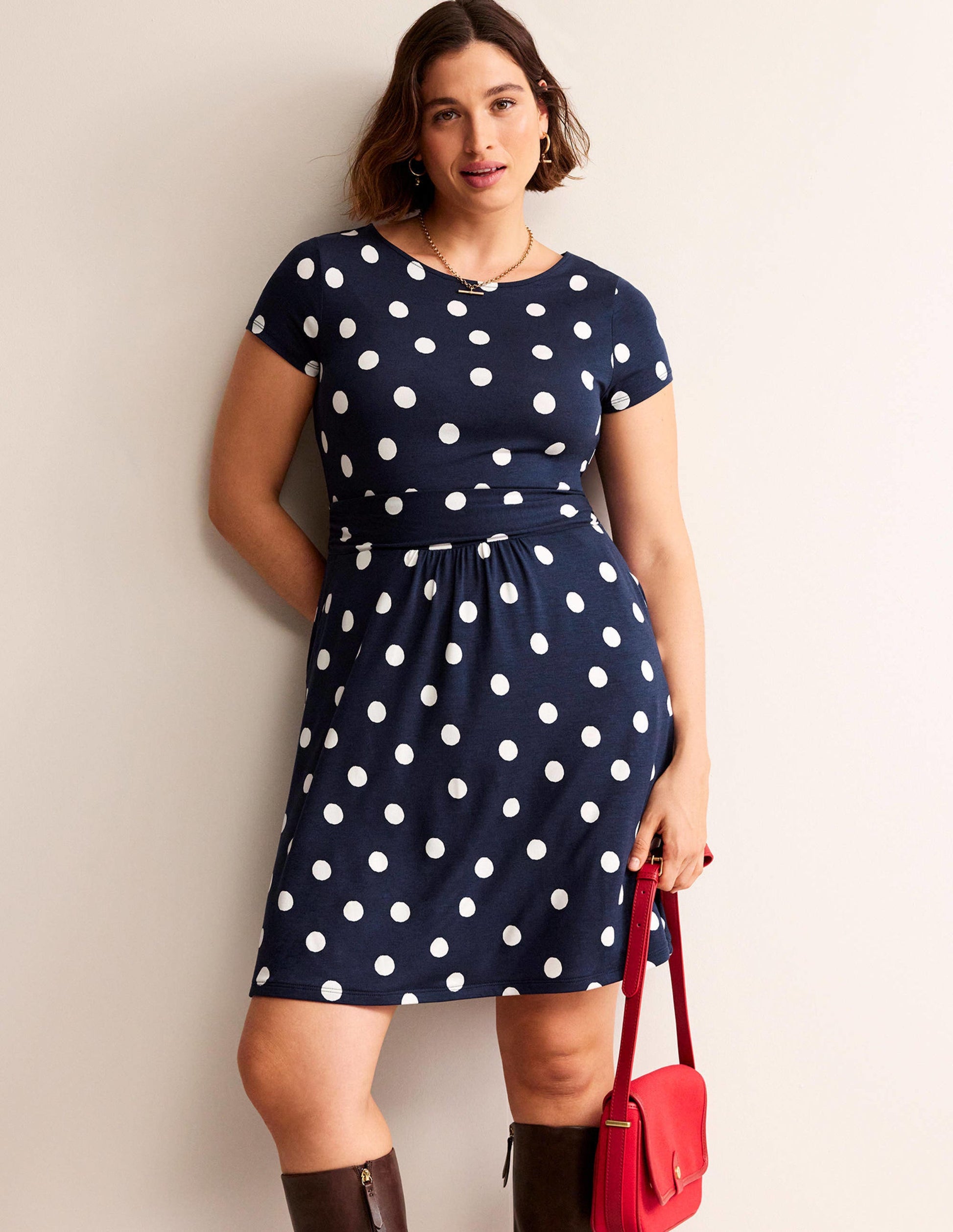 Amelie Jersey Dress-French Navy, Painterly Spot-5