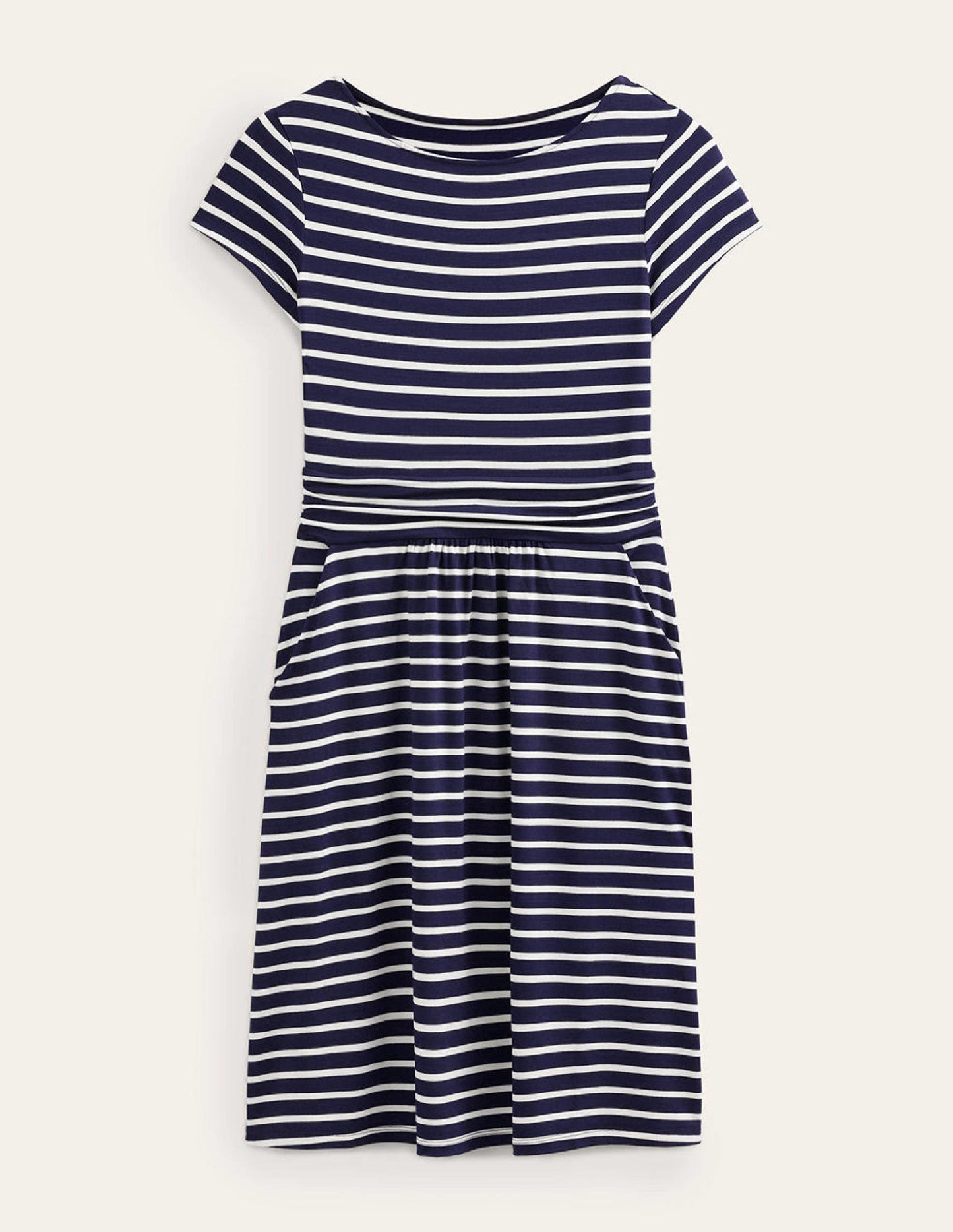 Amelie Jersey Dress -Navy, Ivory Stripe