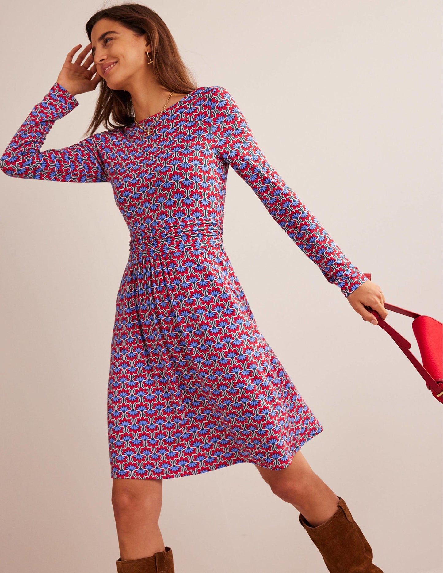 Abigail Jersey Dress-Hot Pepper, Geo Petal