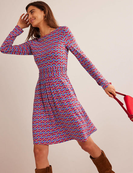 Abigail Jersey Dress-Hot Pepper, Geo Petal
