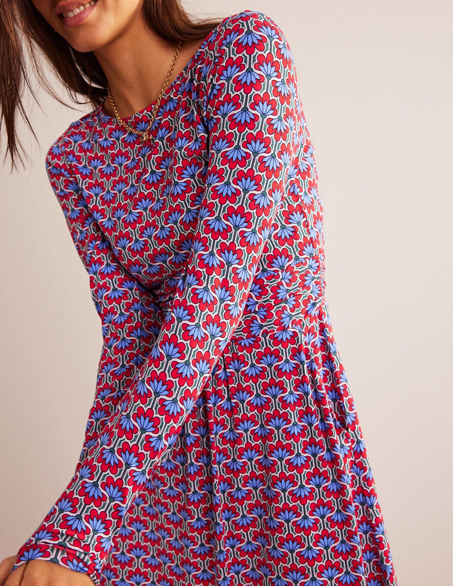 Abigail Jersey Dress-Hot Pepper, Geo Petal