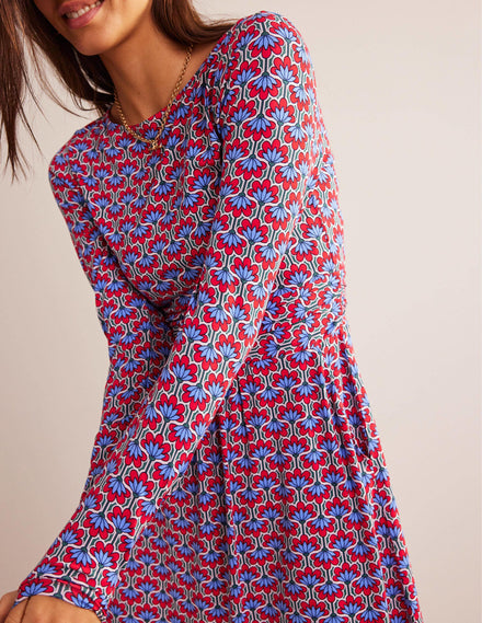 Abigail Jersey Dress-Hot Pepper, Geo Petal