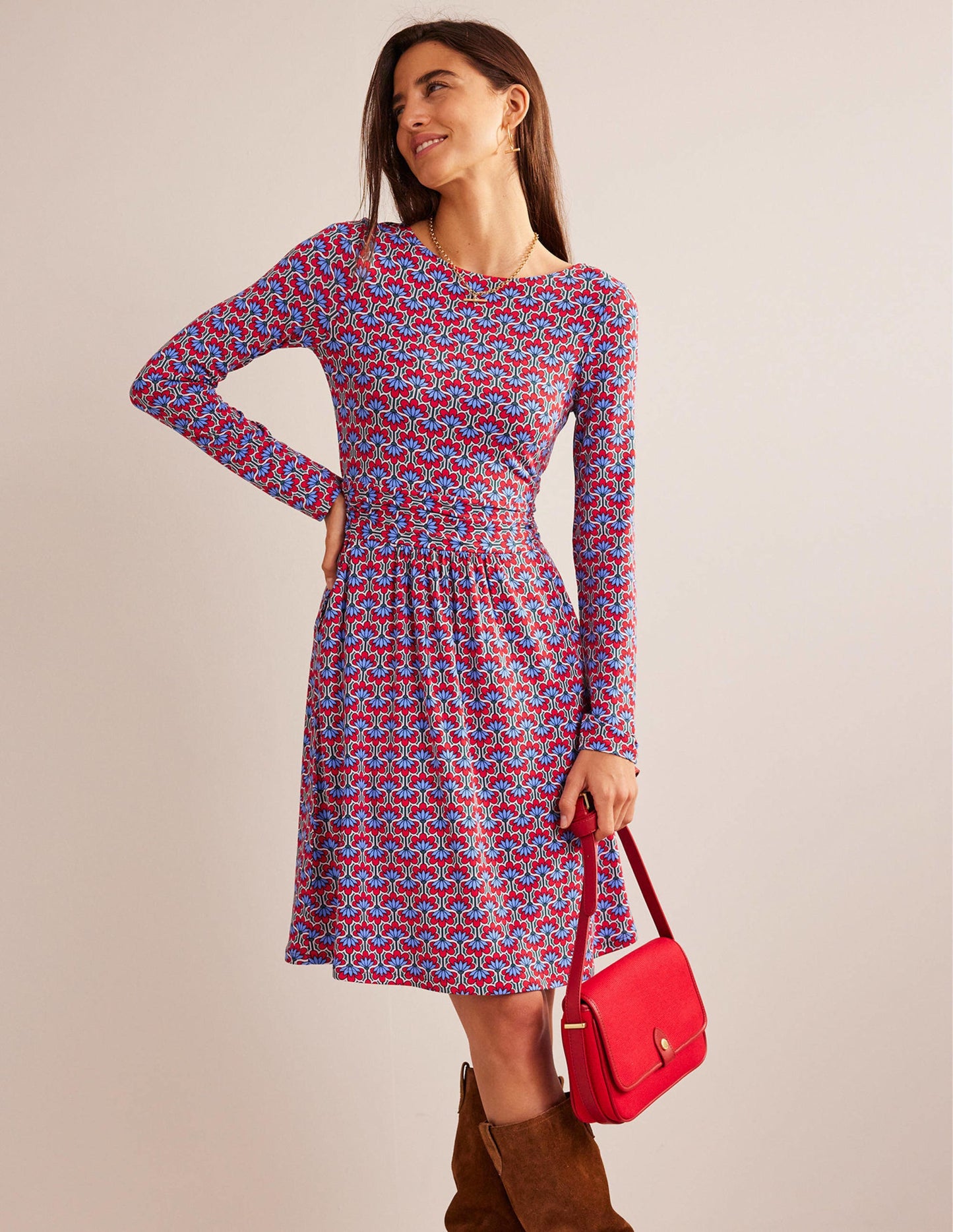 Abigail Jersey Dress-Hot Pepper, Geo Petal