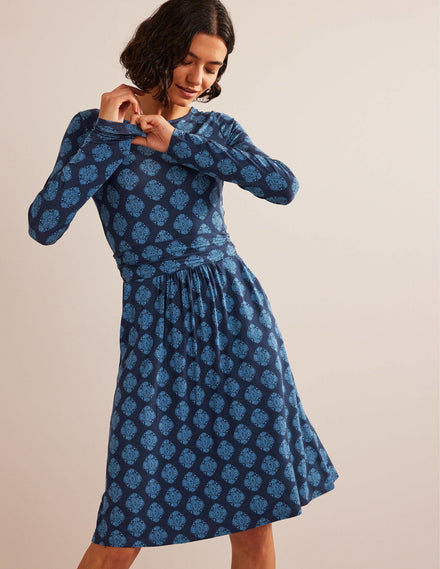 Abigail Jersey Dress-French Navy, Mosaic