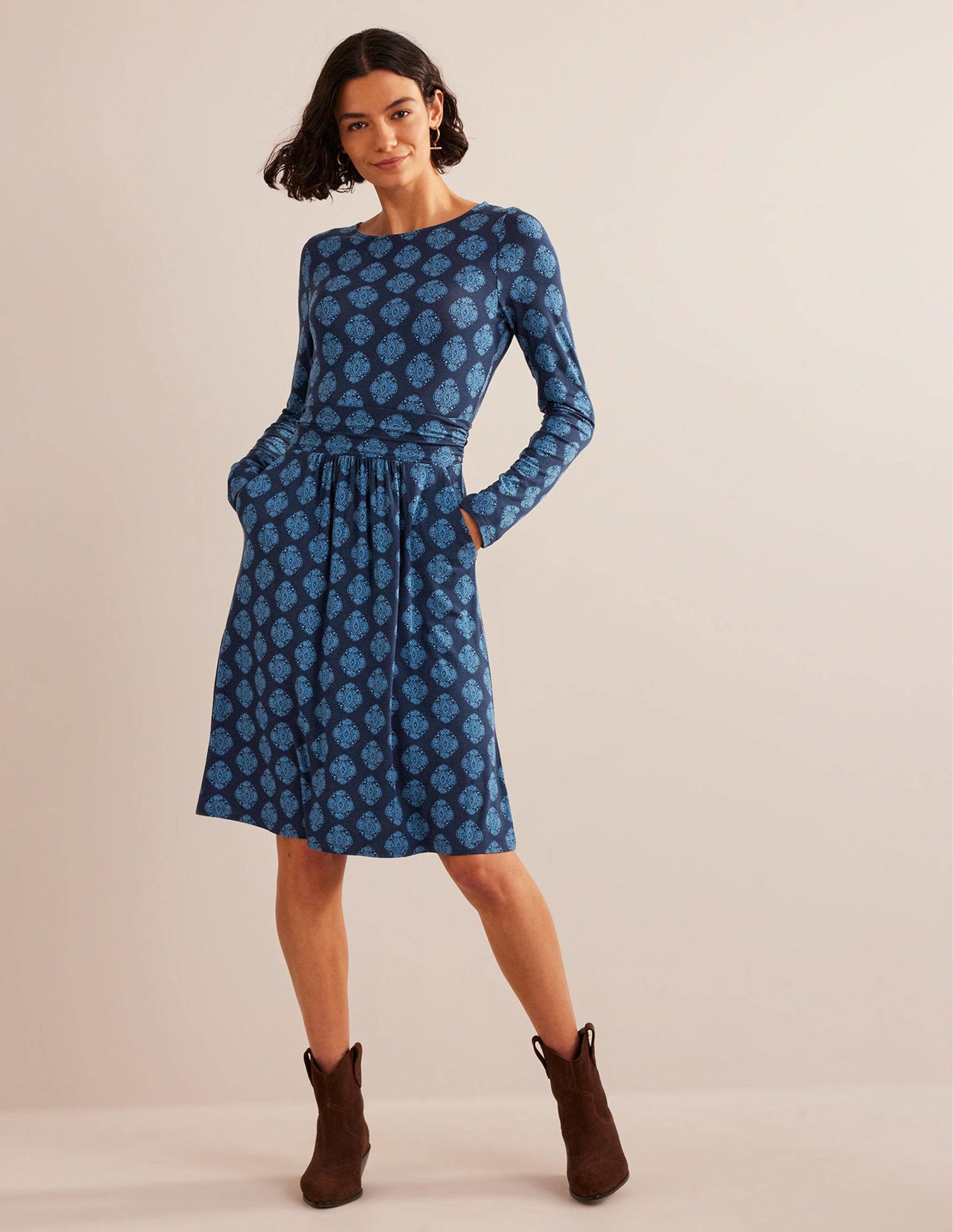 Abigail Jersey Dress-French Navy, Mosaic