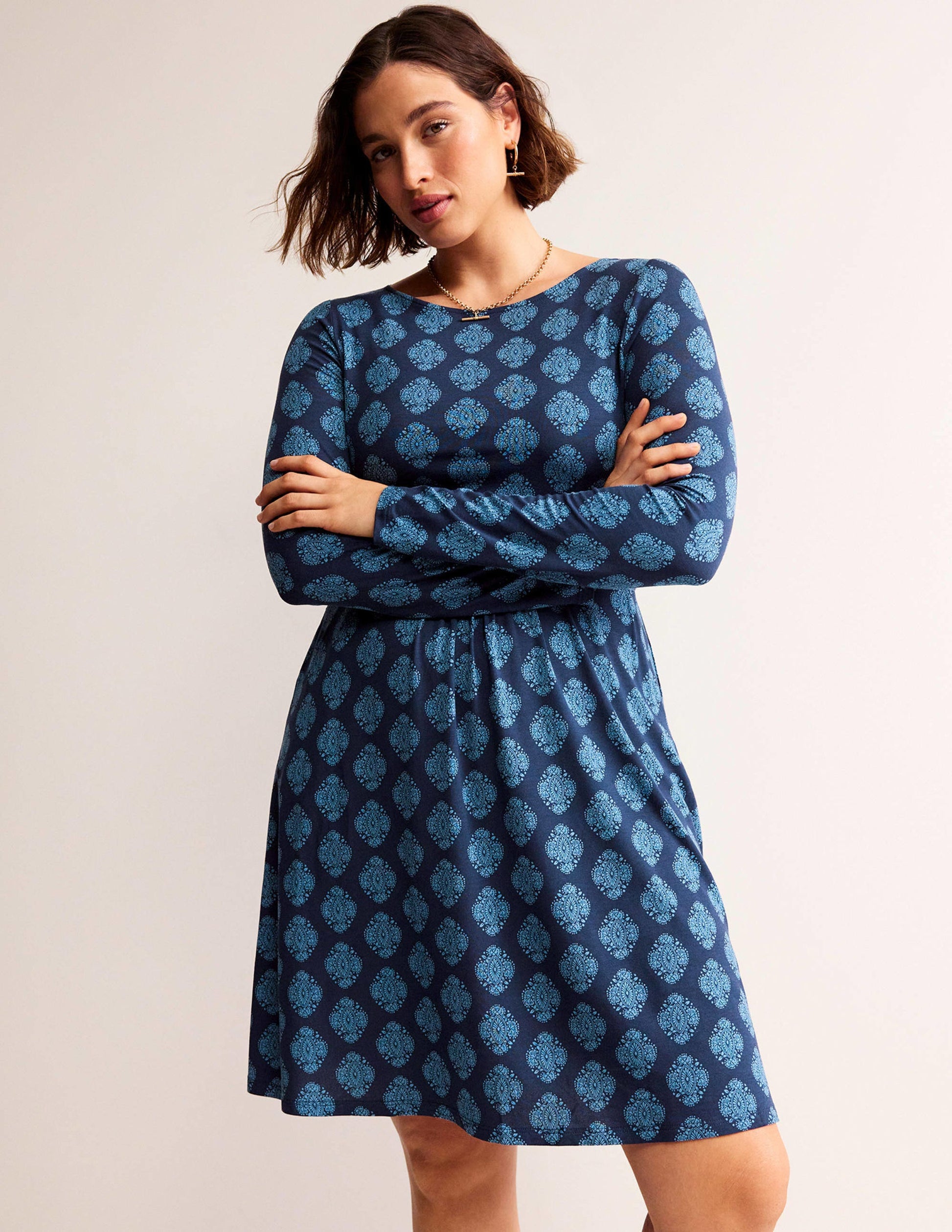 Abigail Jersey Dress-French Navy, Mosaic-5