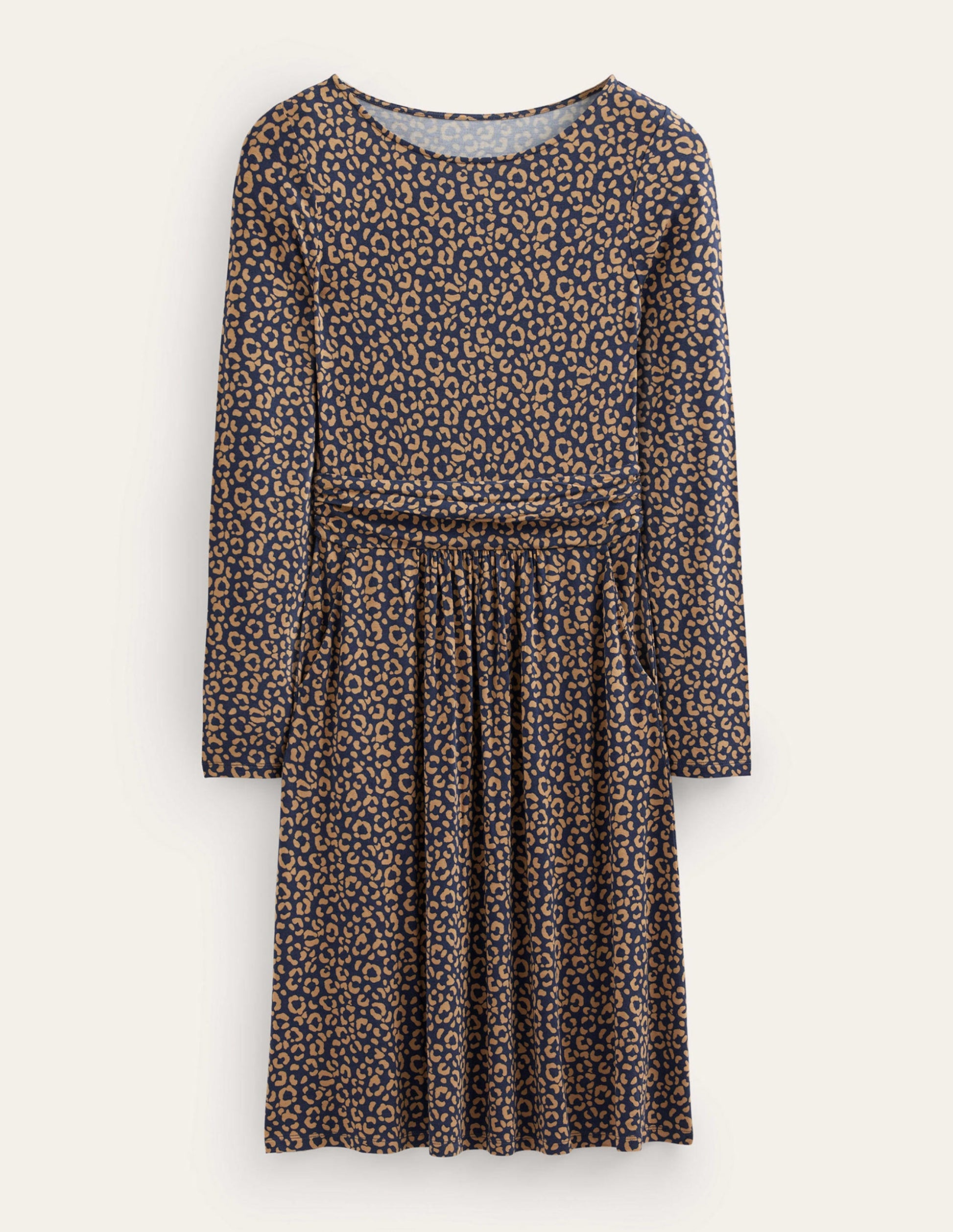 Abigail Jersey Dress-Camel, Animal Stamp-5