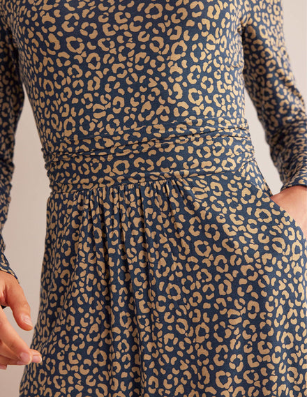 Abigail Jersey Dress-Camel, Animal Stamp