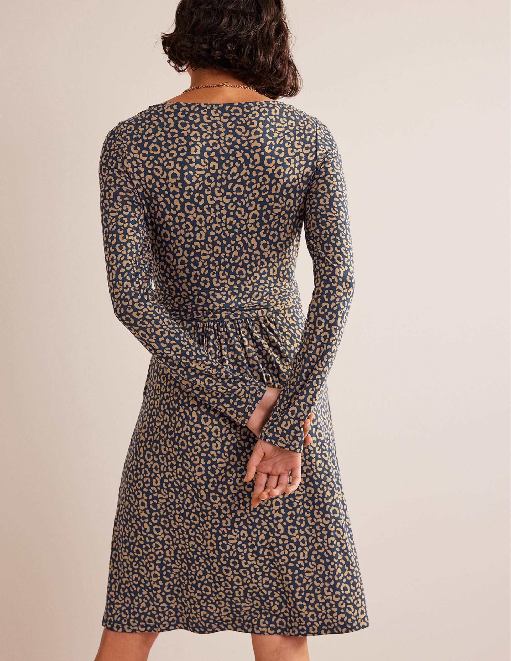 Abigail Jersey Dress-Camel, Animal Stamp-3