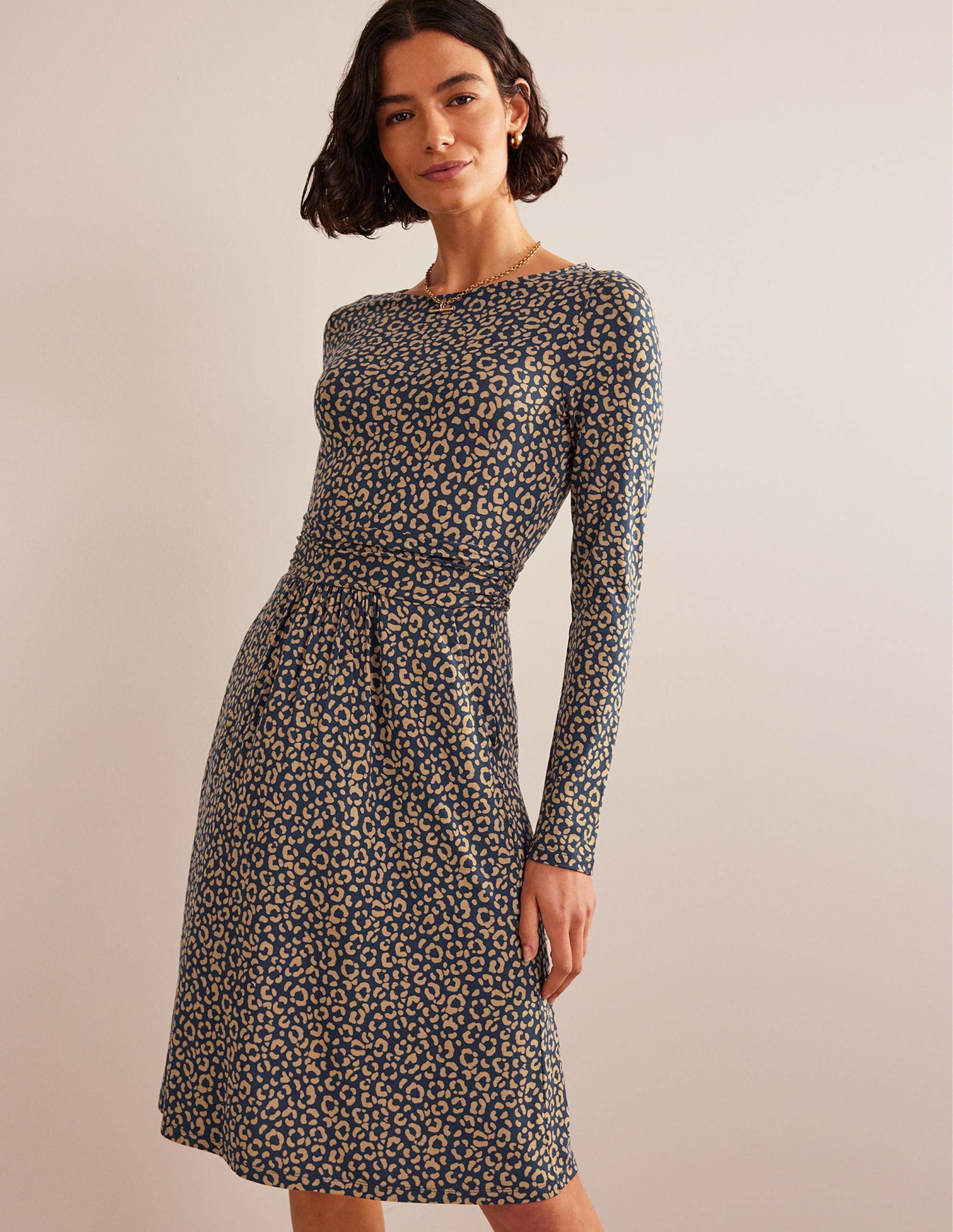 Abigail Jersey Dress-Camel, Animal Stamp-4