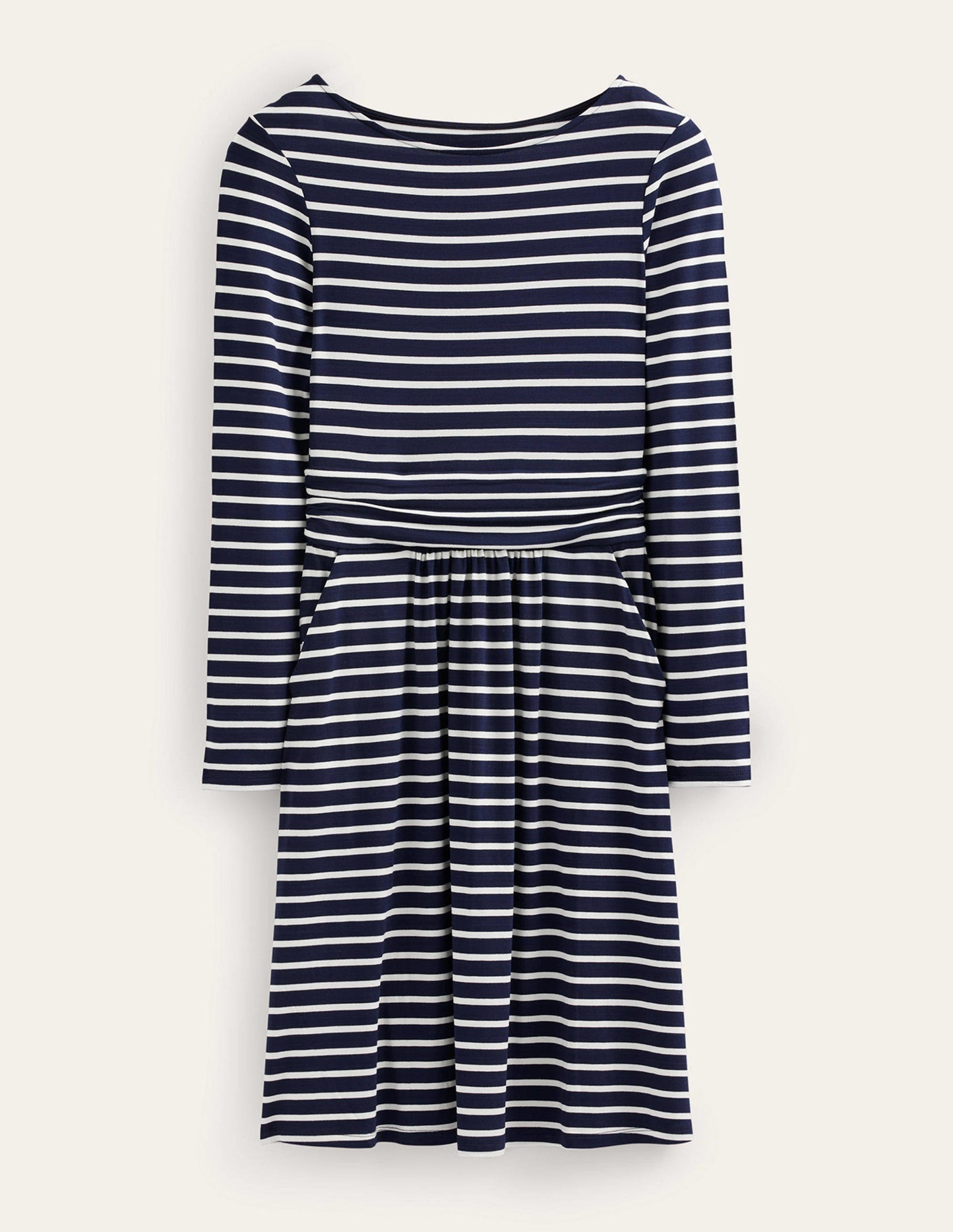 Abigail Jersey Dress-Navy, Ivory Stripe