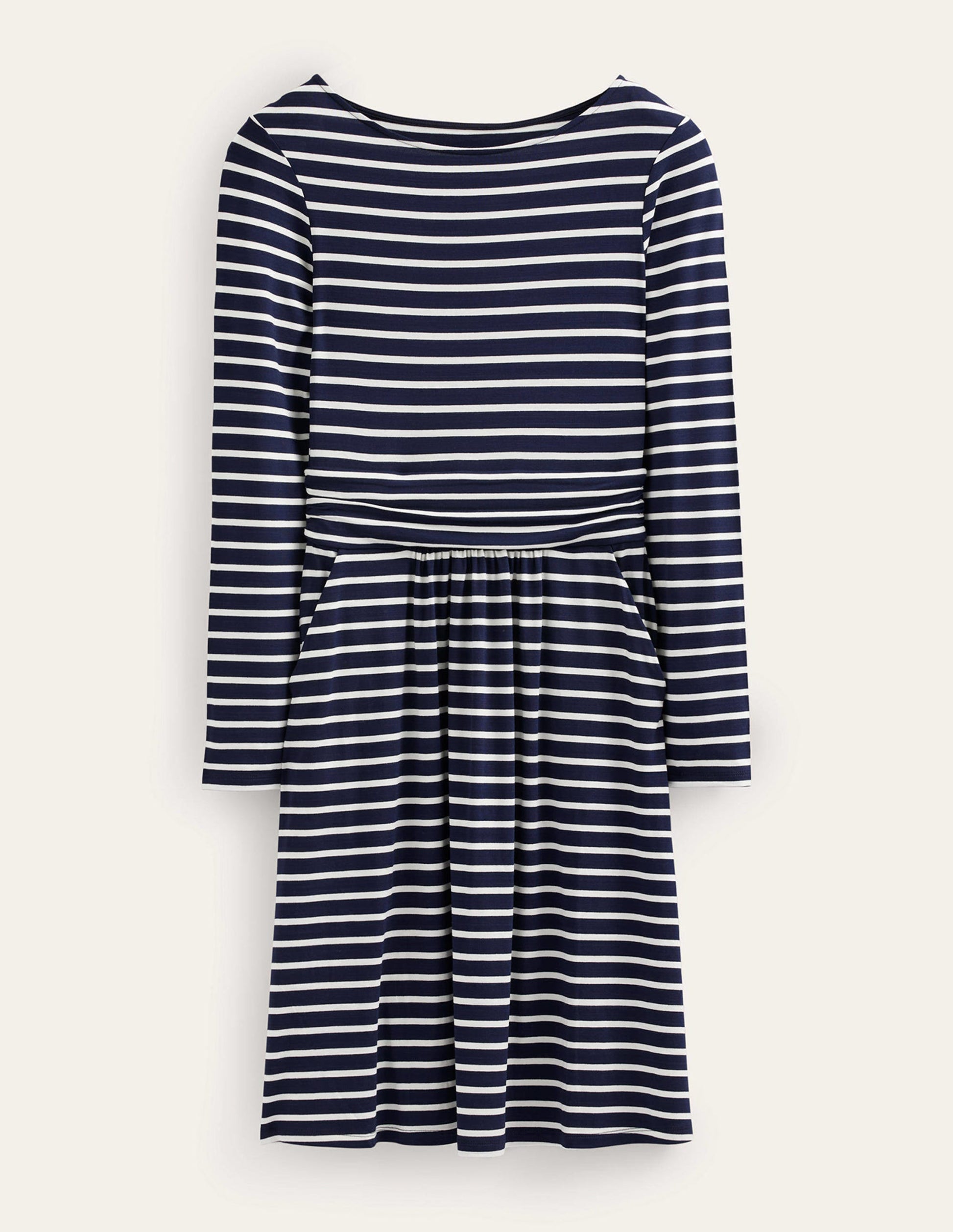 Abigail Jersey Dress-Navy, Ivory Stripe-5