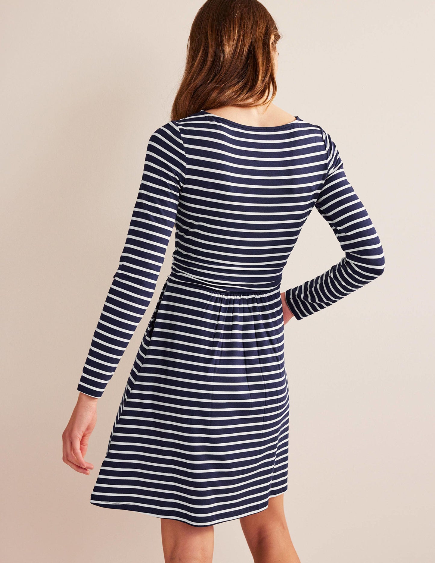 Abigail Jersey Dress-Navy, Ivory Stripe