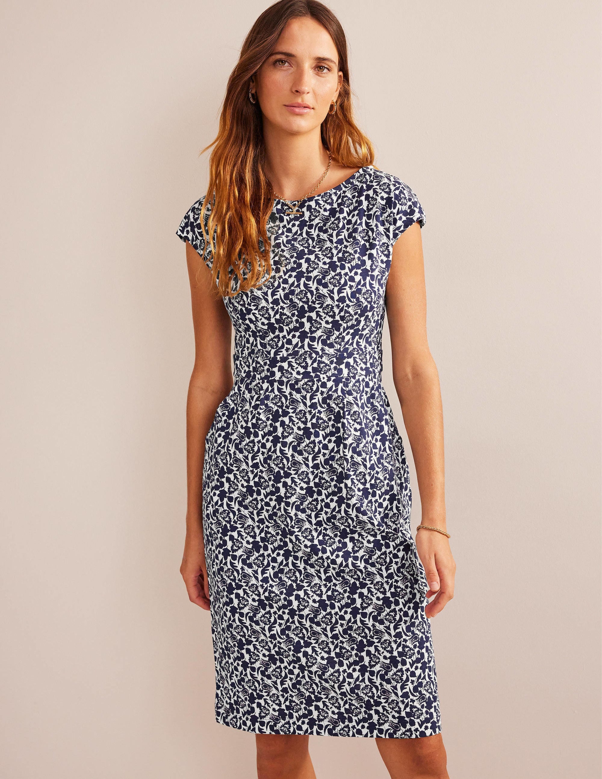 Florrie Jersey Dress-French Navy, Tulip Bloom - Image 1