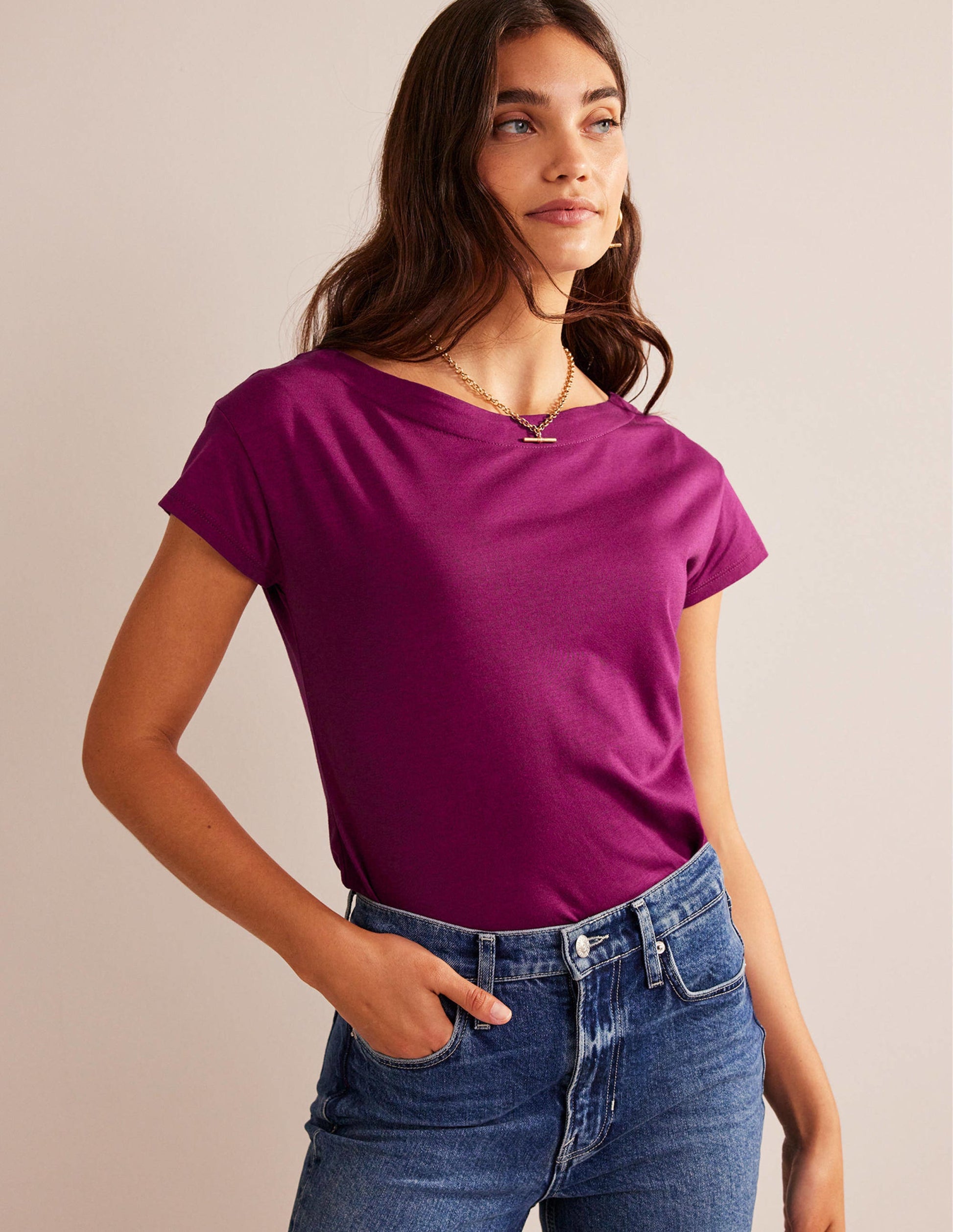 Supersoft Boat Neck T-Shirt-Damson Berry-1