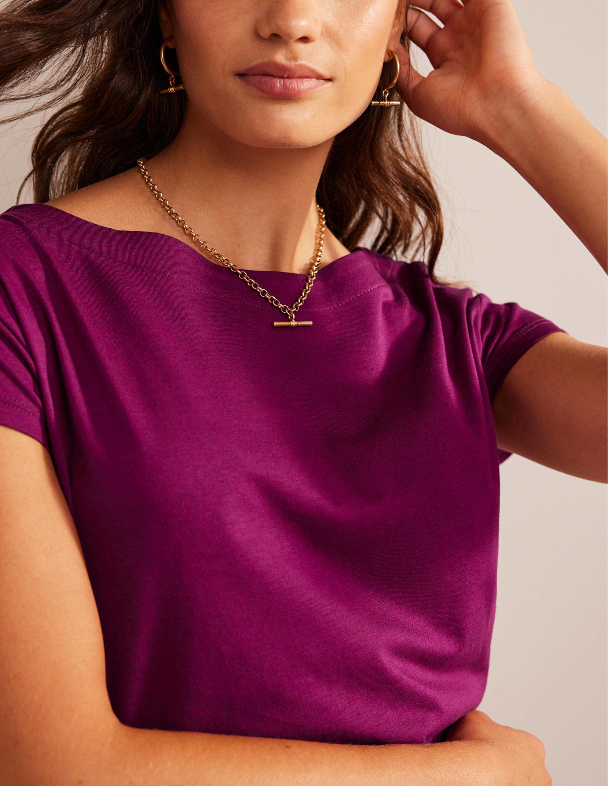 Supersoft Boat Neck T-Shirt-Damson Berry - Image 2
