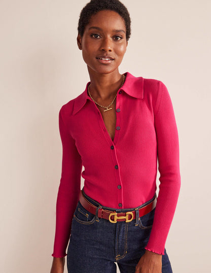 Ribbed-Knit Fitted Shirt-Virtual Pink