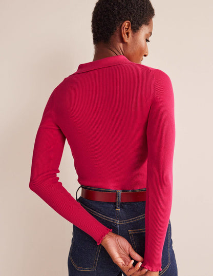Ribbed-Knit Fitted Shirt-Virtual Pink