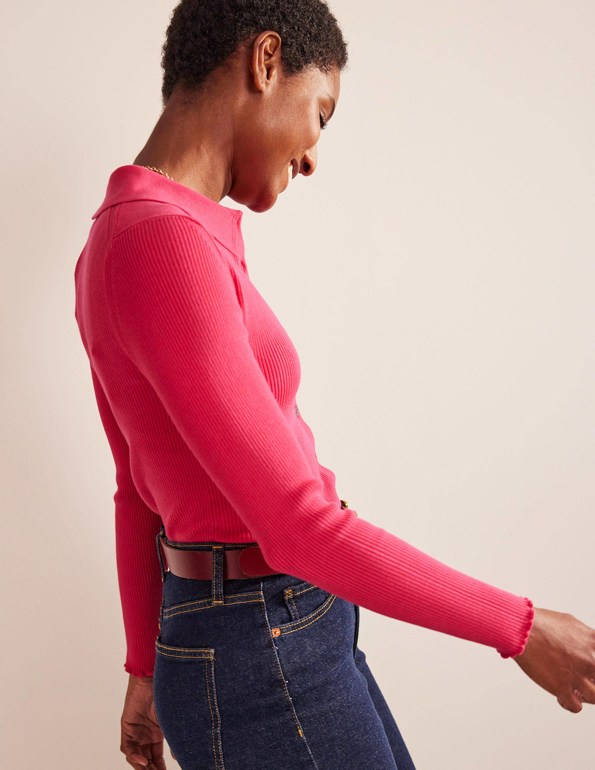 Ribbed-Knit Fitted Shirt-Virtual Pink - Image 4