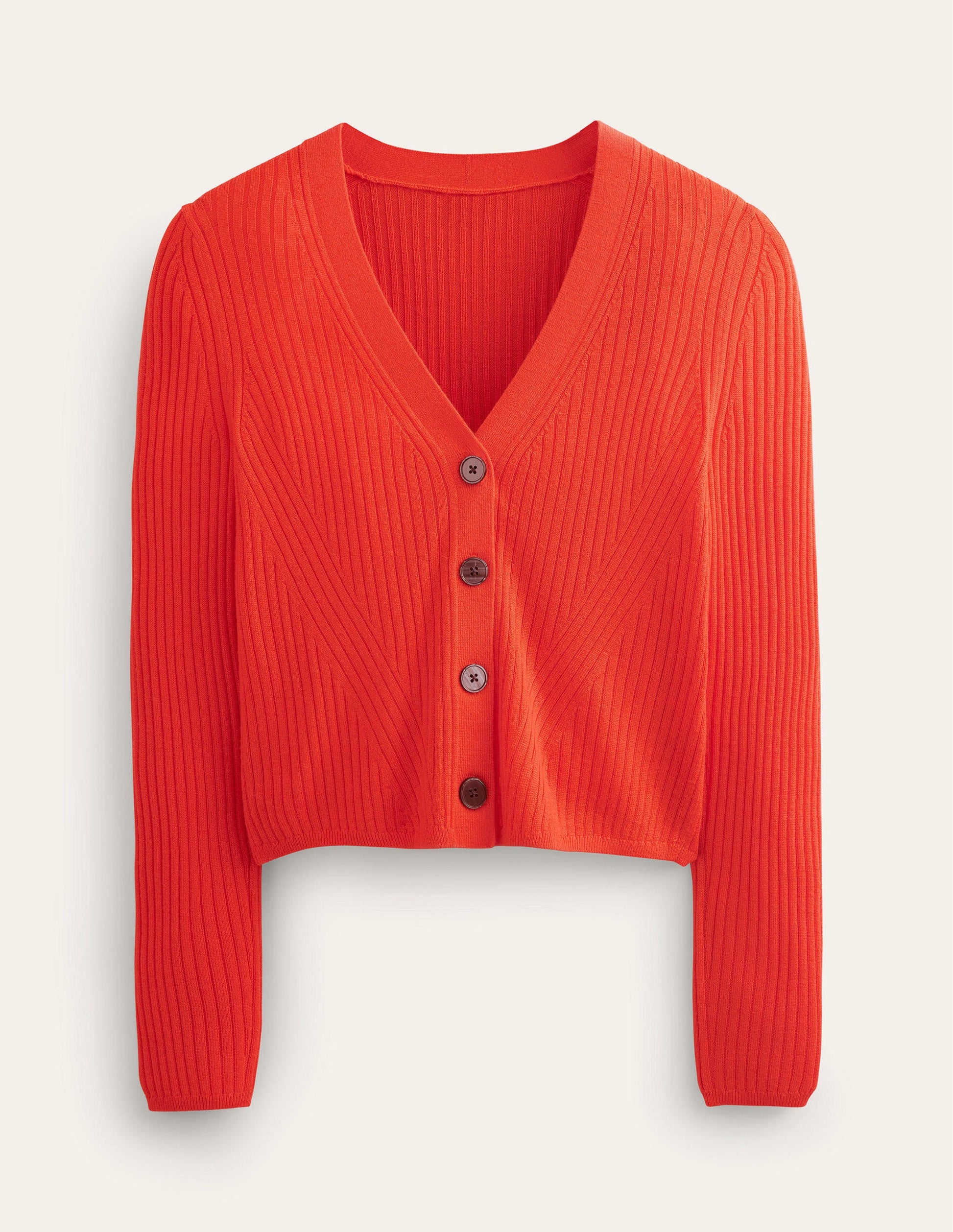 Ribbed Merino V Cardigan-Vermillion Red-5