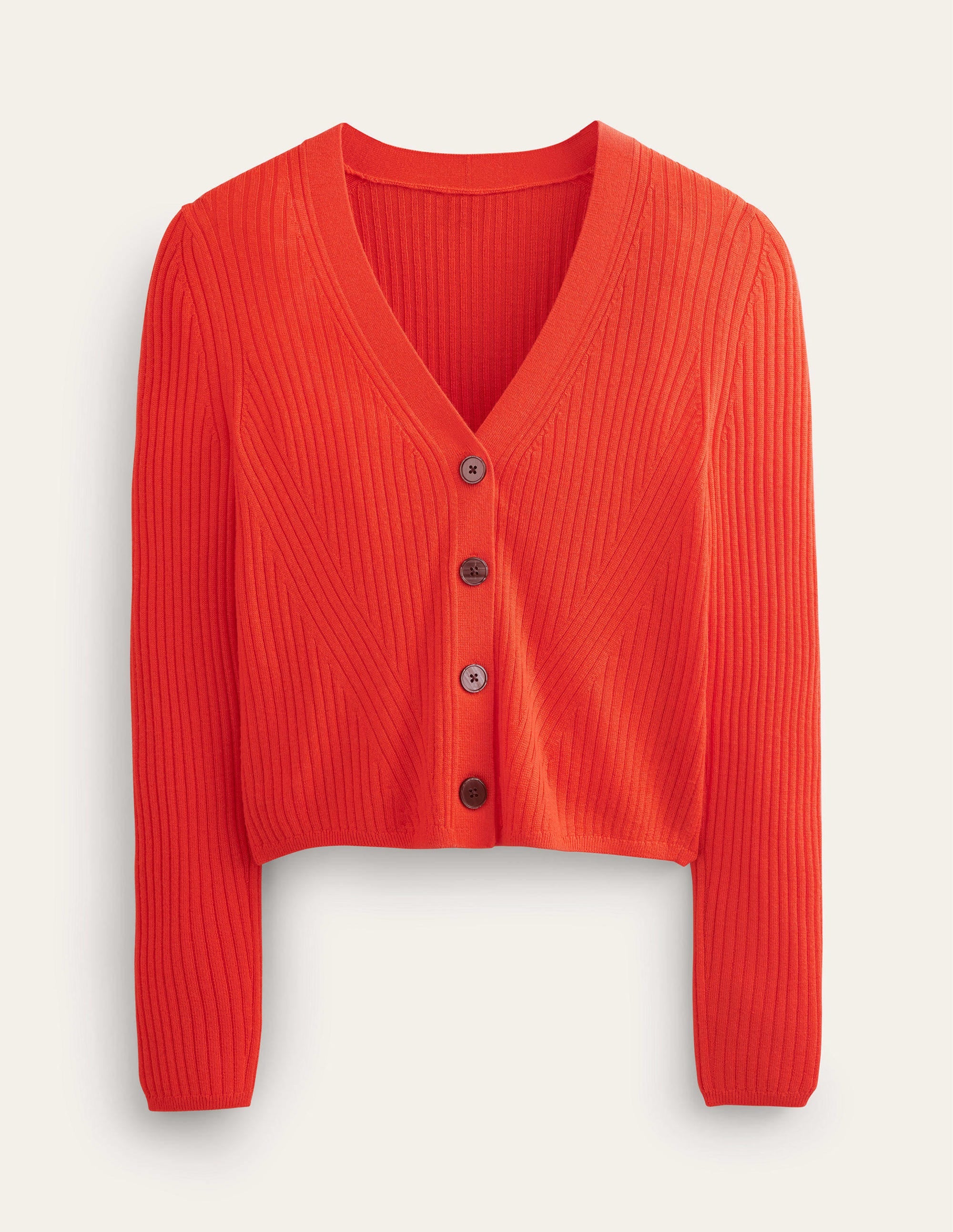 Ribbed Merino V Cardigan-Vermillion Red - Image 5