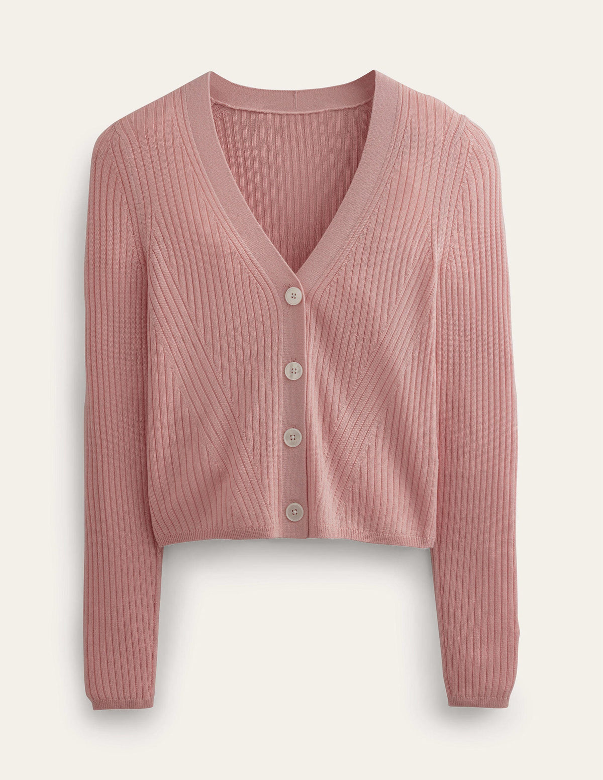 Ribbed Merino V Cardigan-Chalky Pink - Image 5
