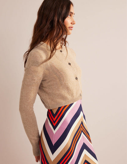 Cropped Cashmere Cardigan-Camel Melange-1