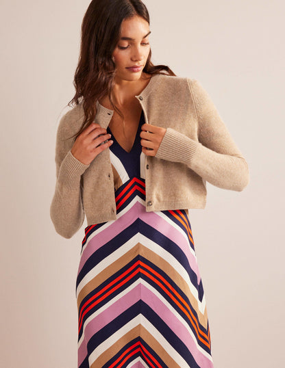 Cropped Cashmere Cardigan-Camel Melange-5