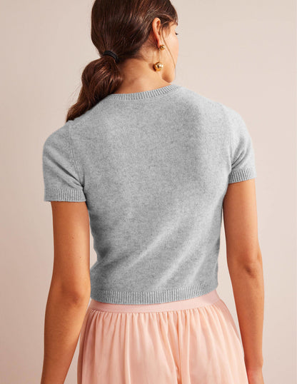 Cropped Cashmere T-Shirt-Pale Grey Melange-3