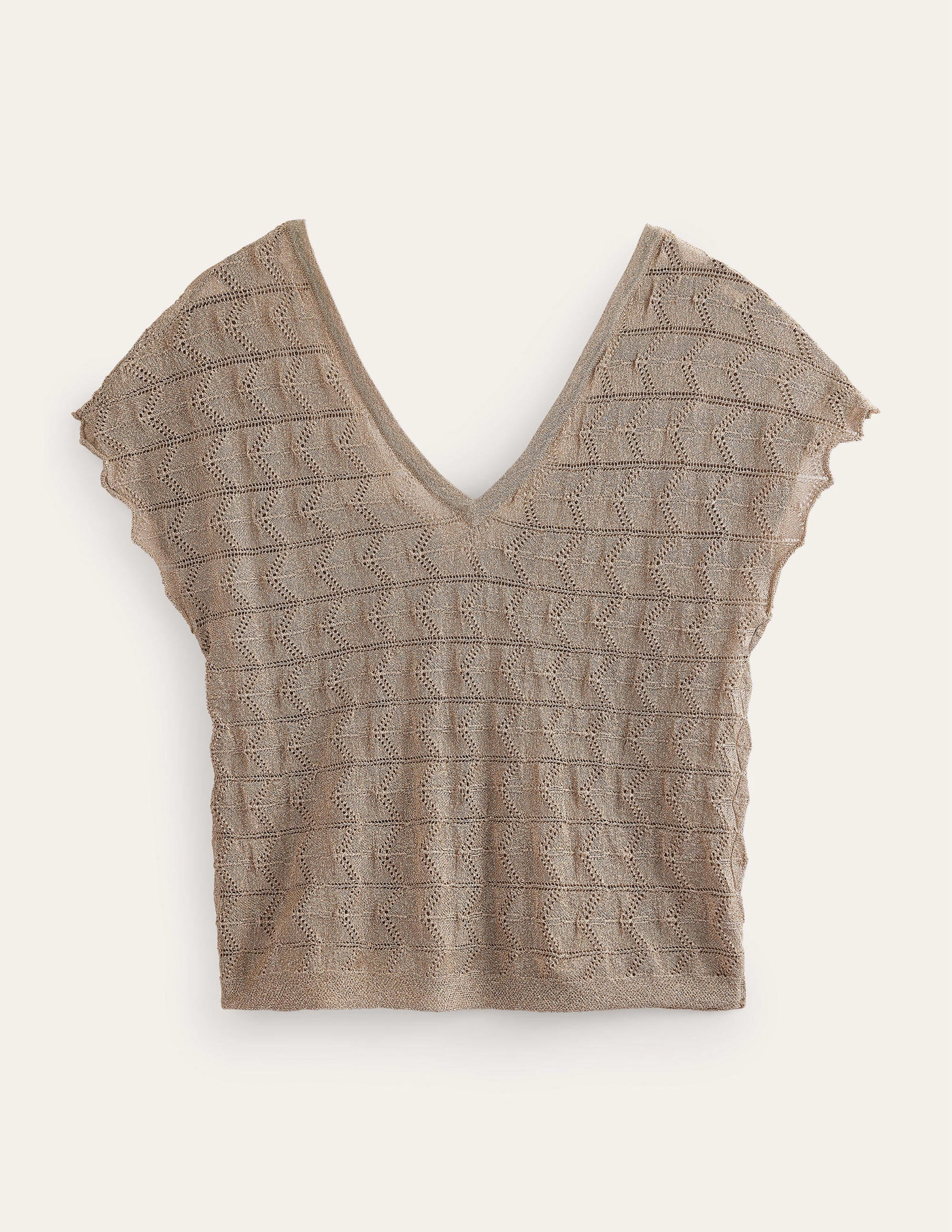 V-Neck Knitted Beach Top-Metallic Stone - Image 5