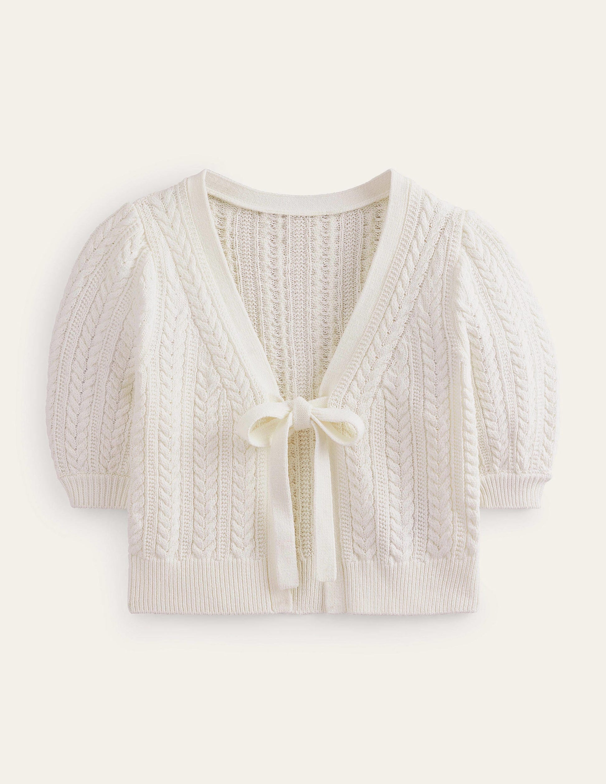 Bow-Trim Cropped Cardigan-Warm Ivory-5