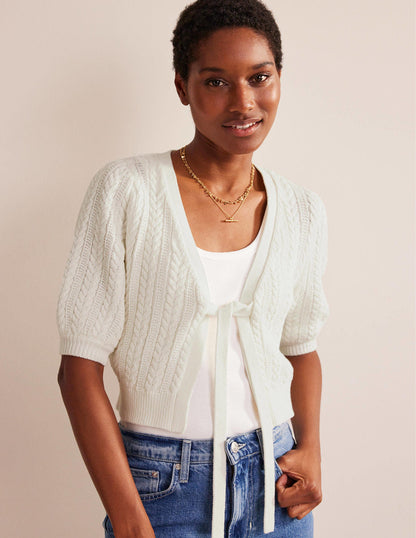 Bow-Trim Cropped Cardigan-Warm Ivory-1