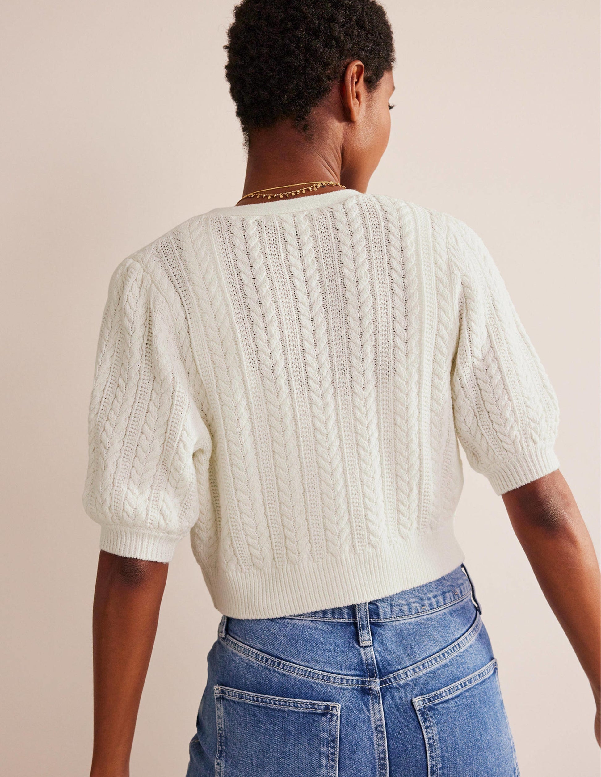 Bow-Trim Cropped Cardigan-Warm Ivory-3