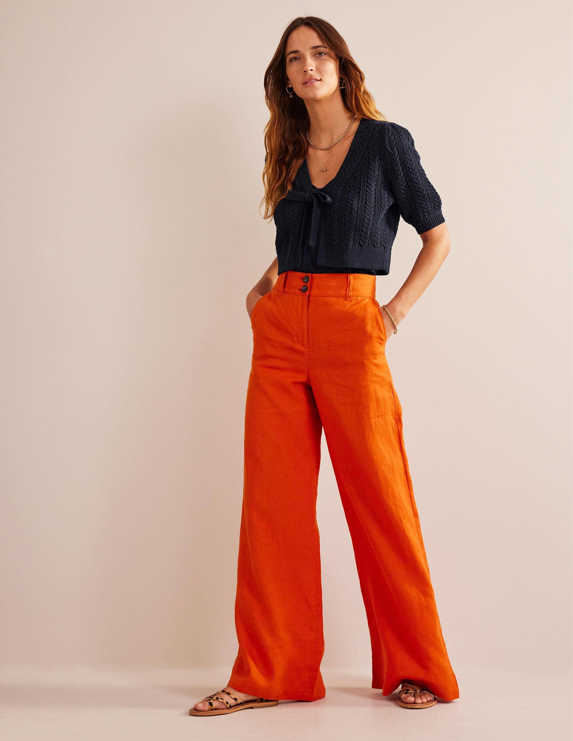 Bow-Trim Cropped Cardigan-Navy-4