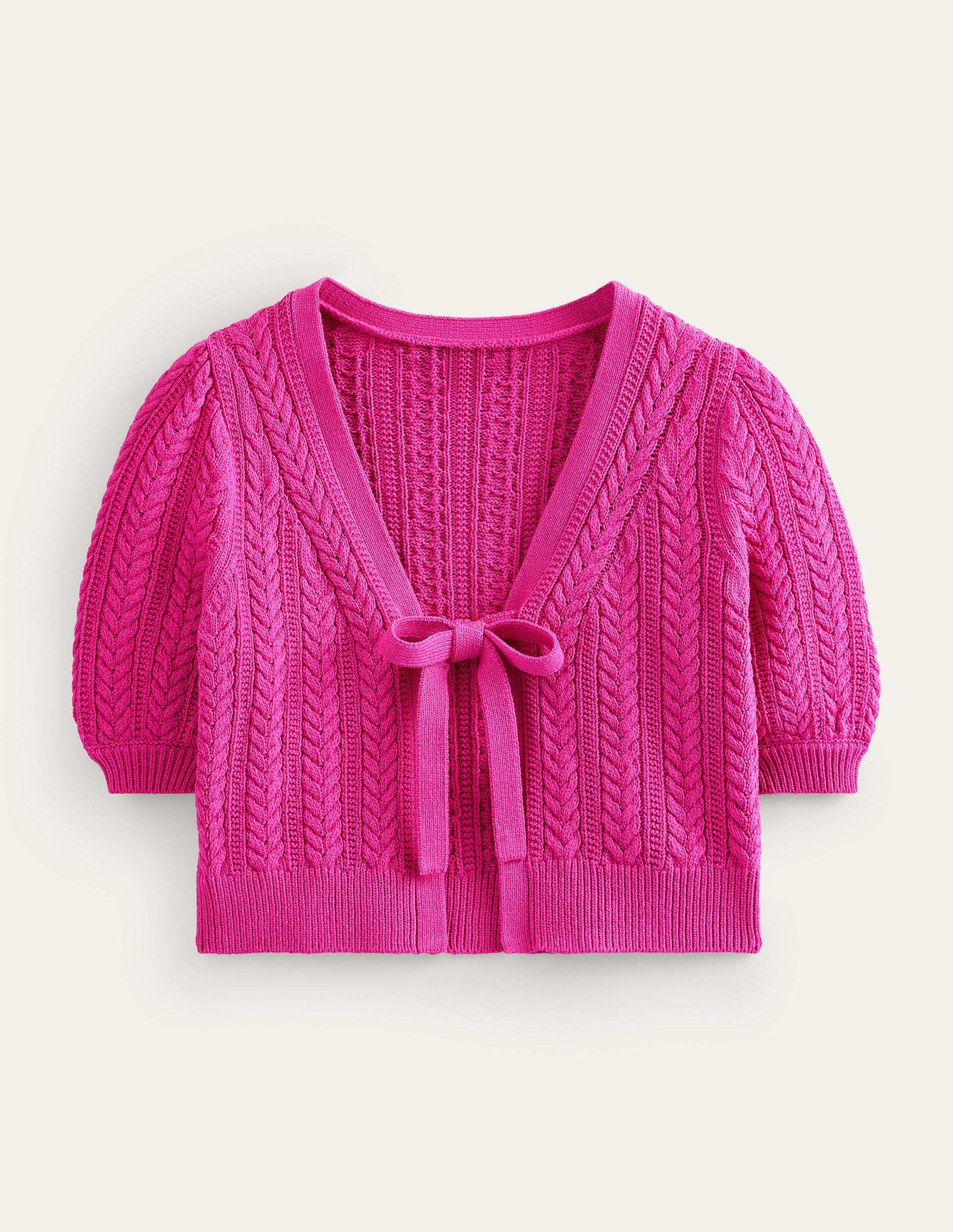 Bow-Trim Cropped Cardigan-Phlox Pink-6