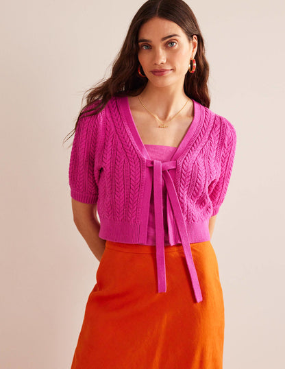 Bow-Trim Cropped Cardigan-Phlox Pink-1