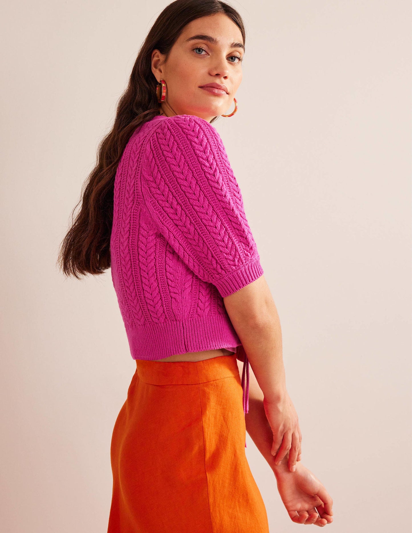 Bow-Trim Cropped Cardigan-Phlox Pink