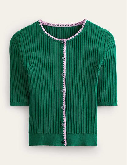 Crochet-Trim Ribbed Cardigan-Bright Emerald-6