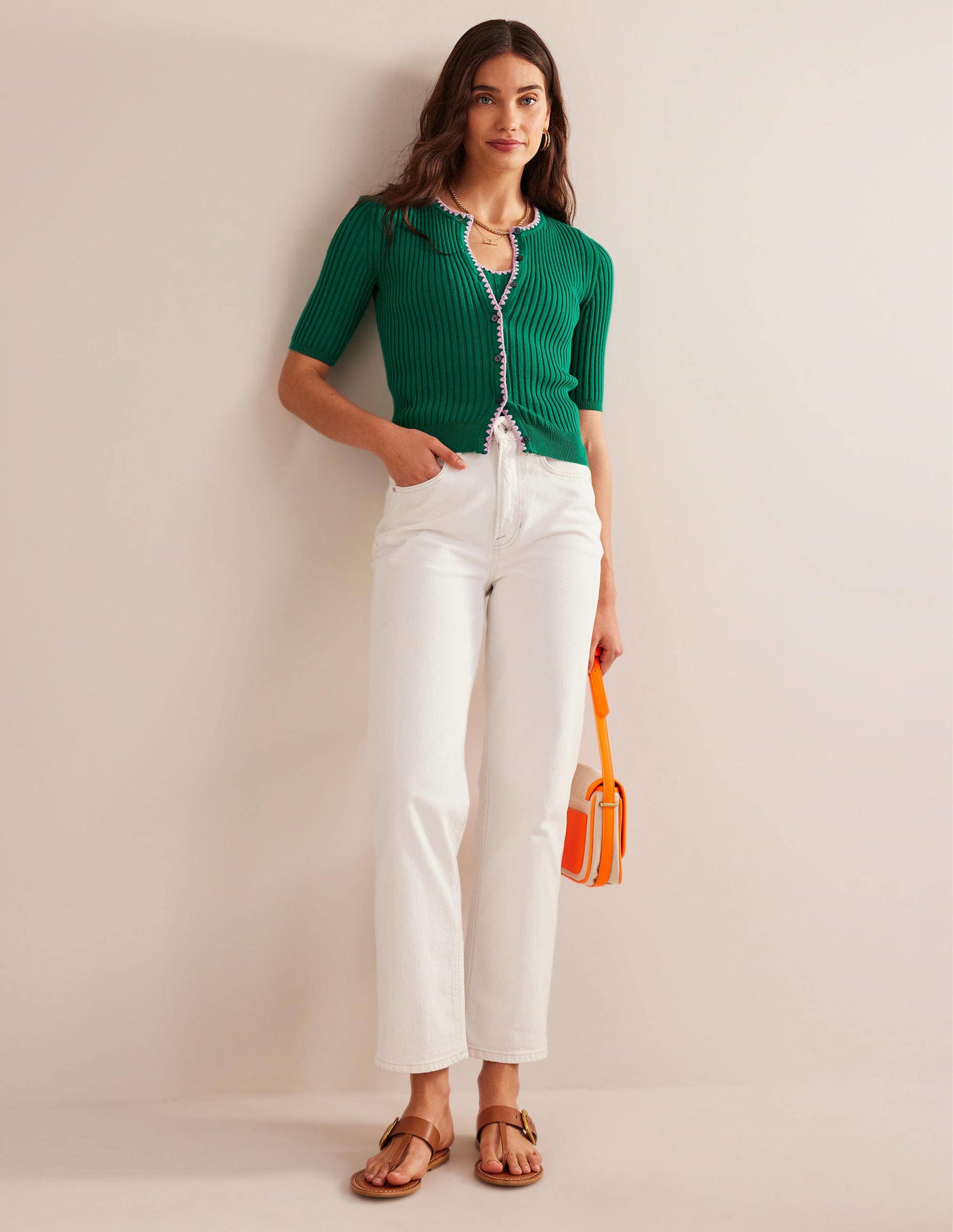 Crochet-Trim Ribbed Cardigan-Bright Emerald-4