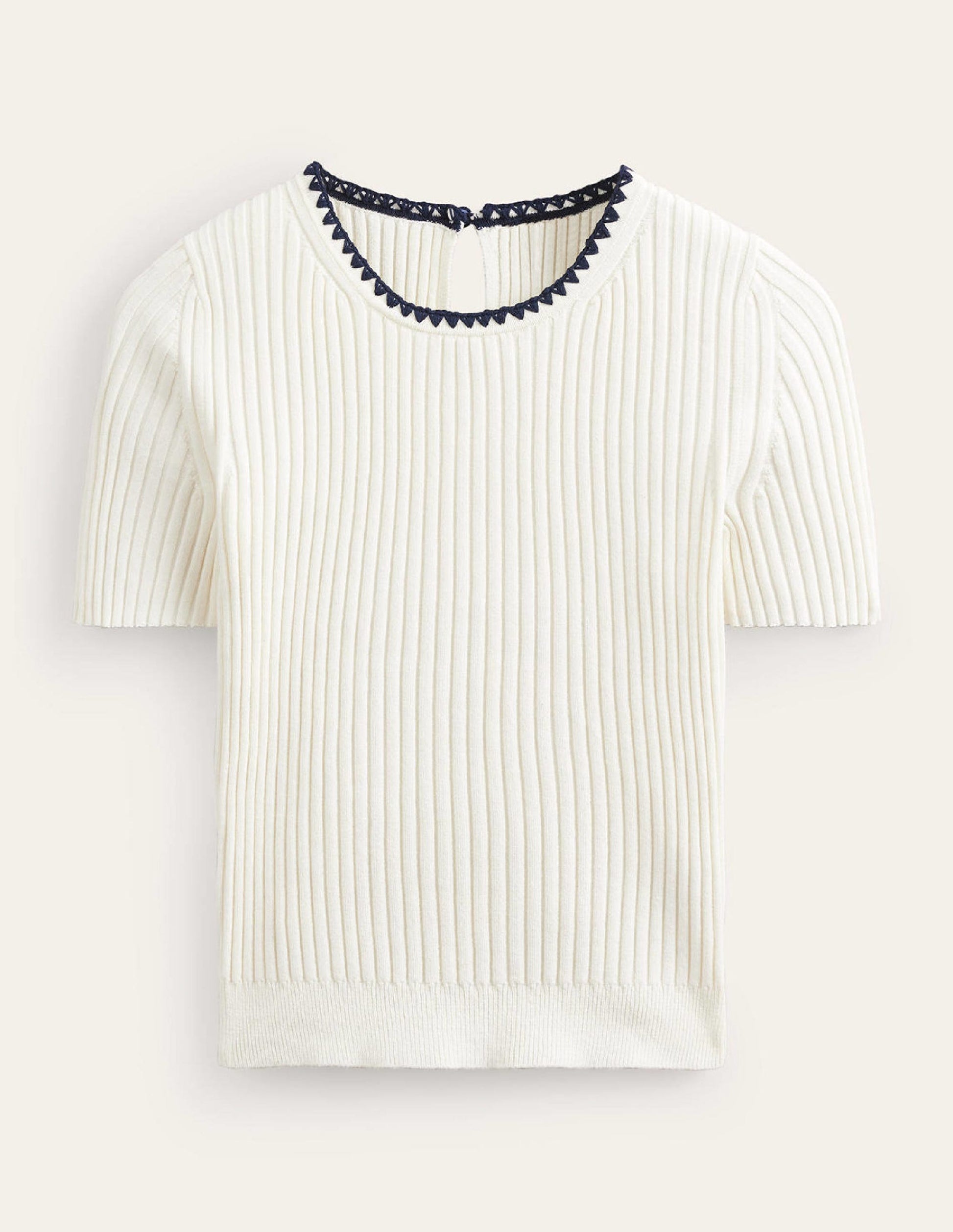 Crochet-Trim Knitted T-Shirt-Ivory-5