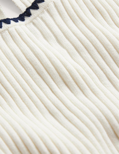 Crochet-Trim Knitted T-Shirt-Ivory-6