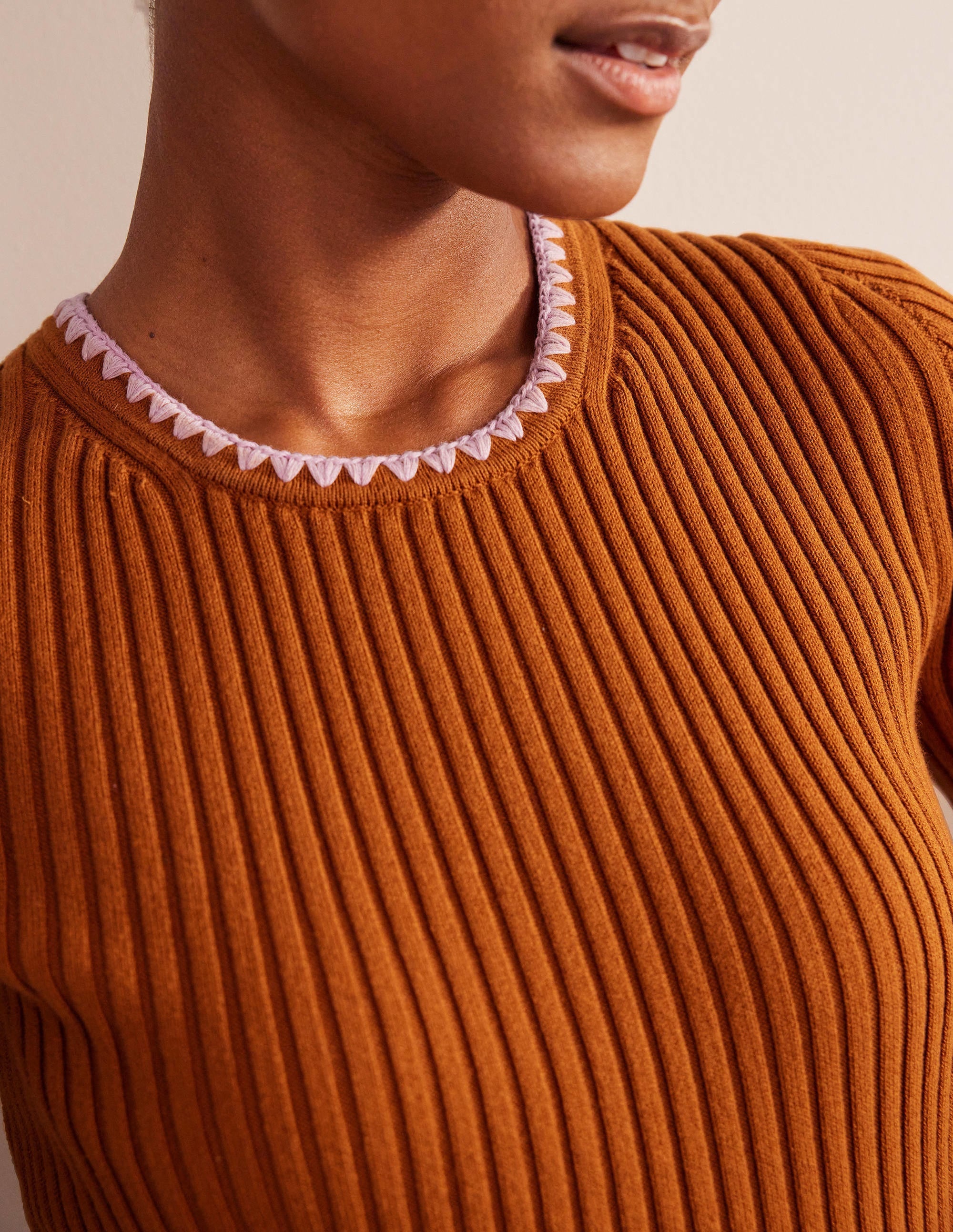 Crochet-Trim Knitted T-Shirt-Pumpkin - Image 2